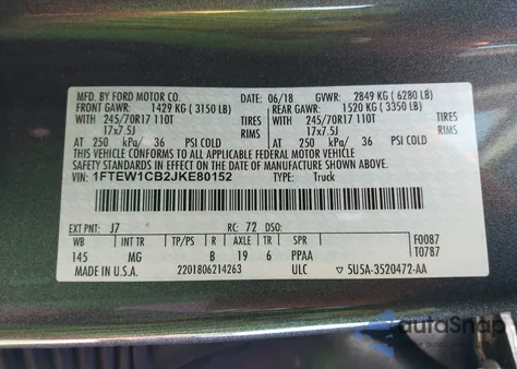 2018 Ford F-150 Xlt из США, поврежденный, VIN 1FTEW1CB2JKE80152